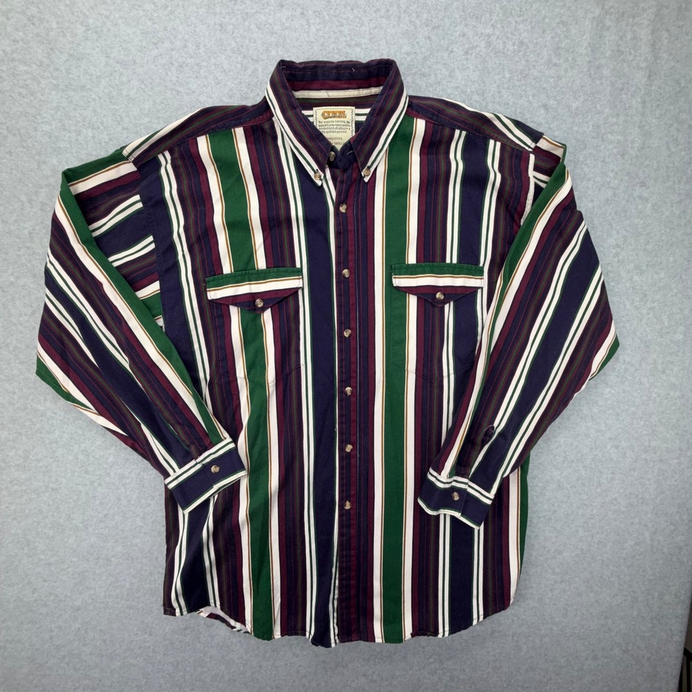 CODA Mens Large Vintage Multi Color Vertical Stripe Cotton‎ Button Down Shirt L